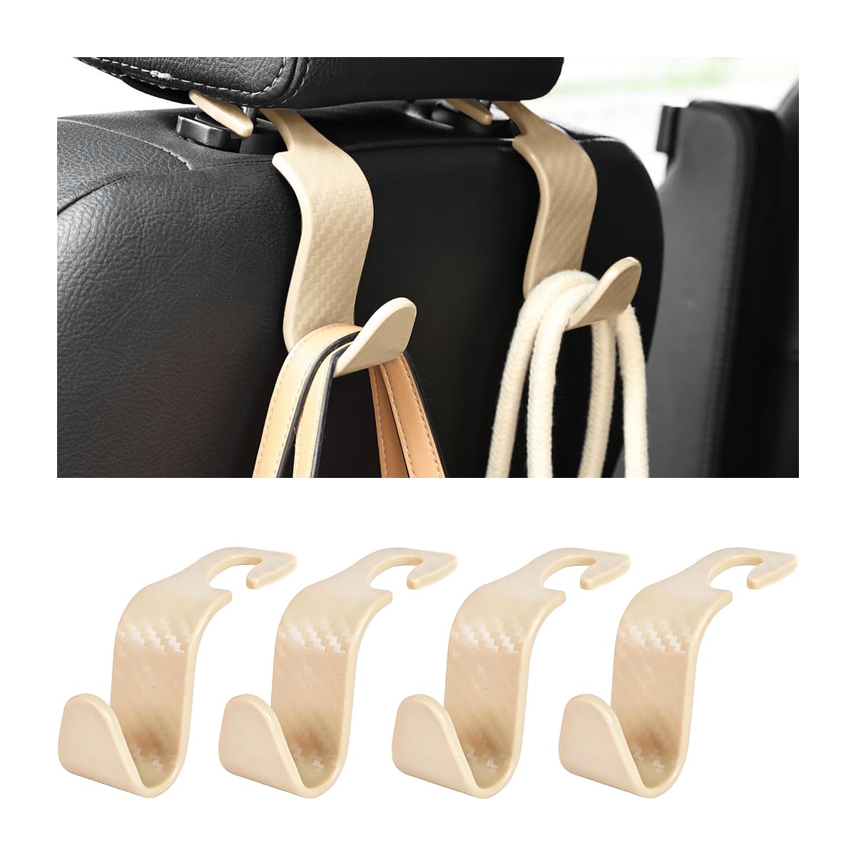 4 Pack 4.13 Inch Car Seat Headrest Hooks, Black