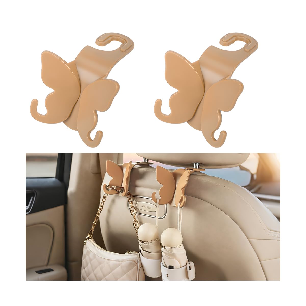 2PCS Car Seat Headrest Hook, Cute Butterfly Backseat Storage Hanger Organizer for Purse Handbag Umbrella, Auto Interior Seat Back Hook Holder Decor, Universal for SUV Truck Van (Black)