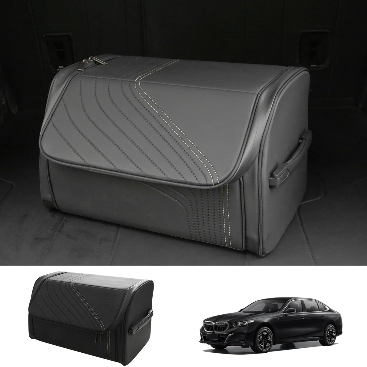 TOPABYTE Car Trunk Organizer with Lid Capacity Collapsible Bag Black, Large