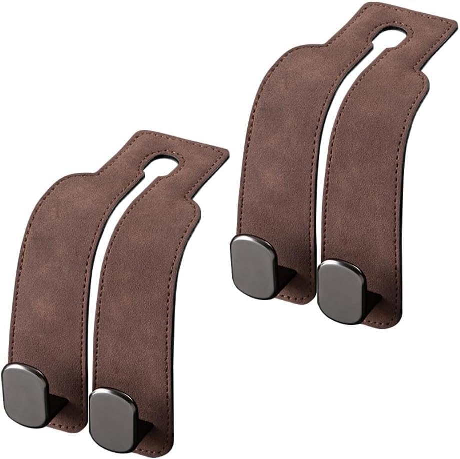 Car Seat Headrest Hooks for Purses and Bags - Support Car Headrest Hooks for Purses and Bags Coat, Leather Car Bag Purse Holder with Double Hooks (Brown-2PC)