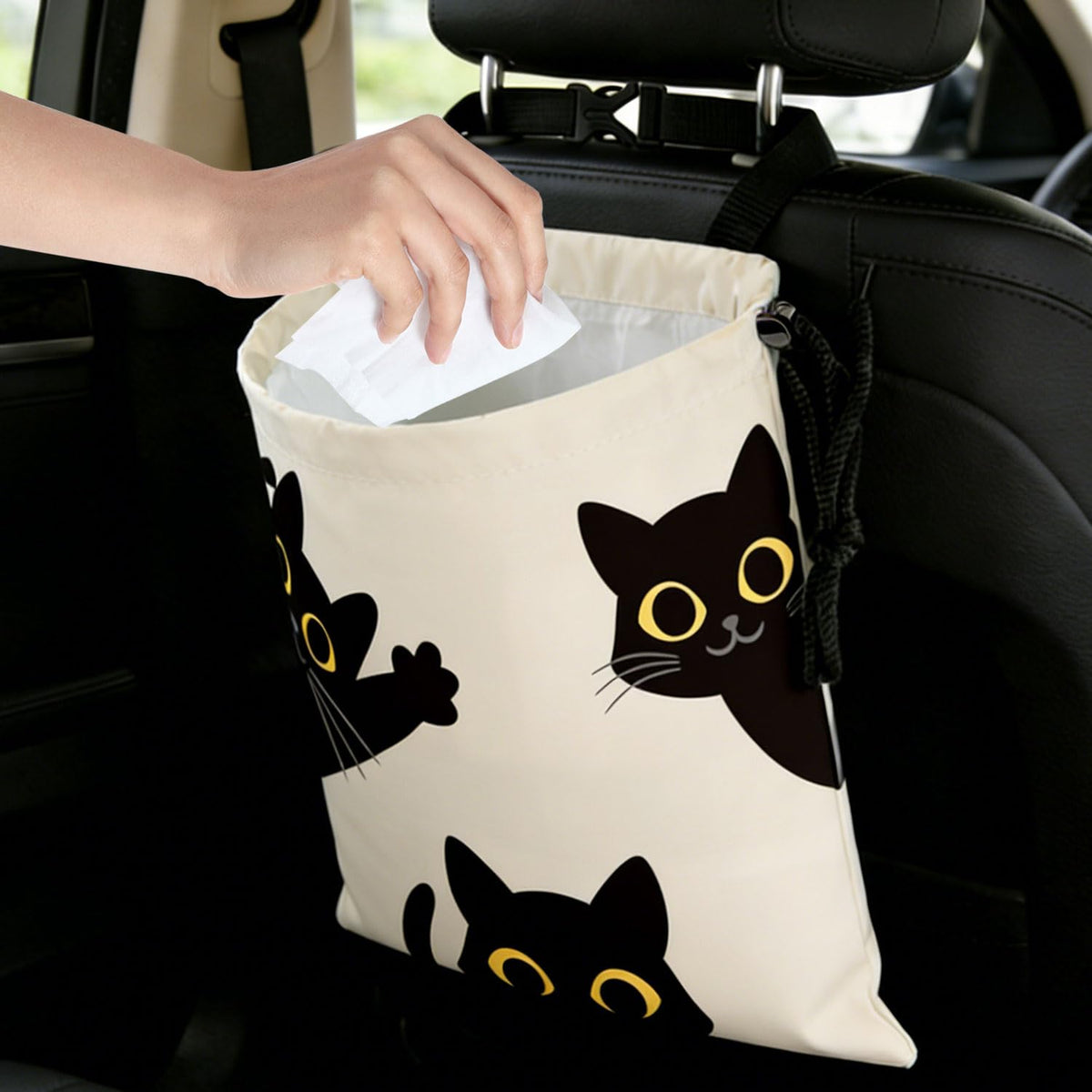 Three Black Cats Car Trash Bag - Waterproof Car Trash Bag Hanging Leakproof Car Garbage Bag - Washable Reusable Trash Bag For Car Interior Hanging Organizer Storage Vehicle Travelling Camping