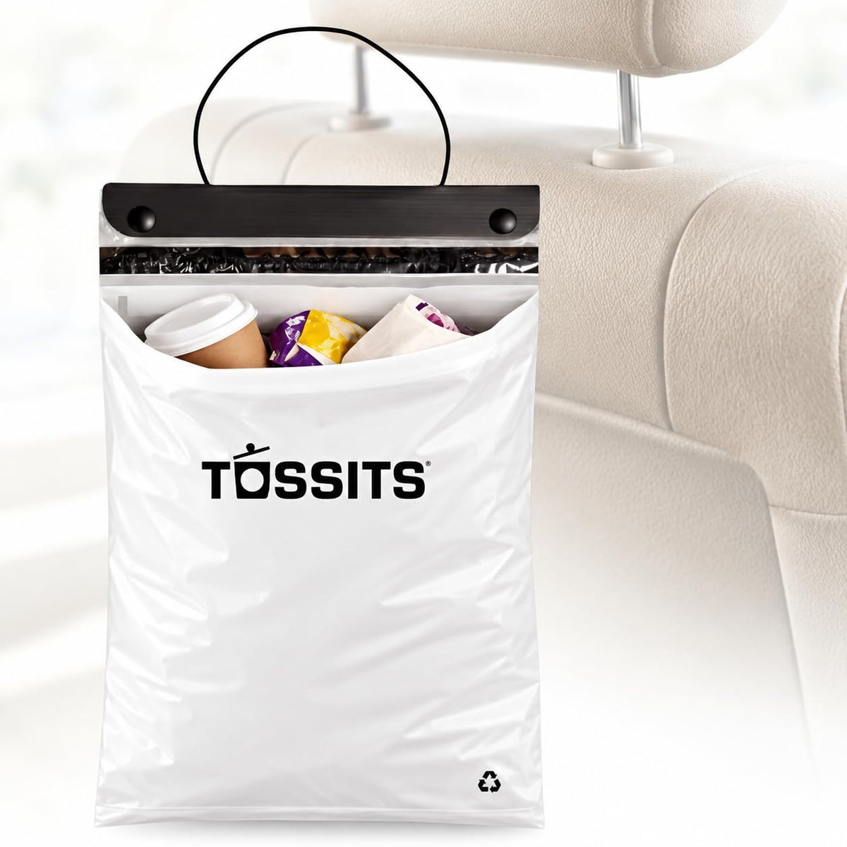 Tossits Hanging Car Trash & Garbage Bags, Disposable, Gray 7 Count