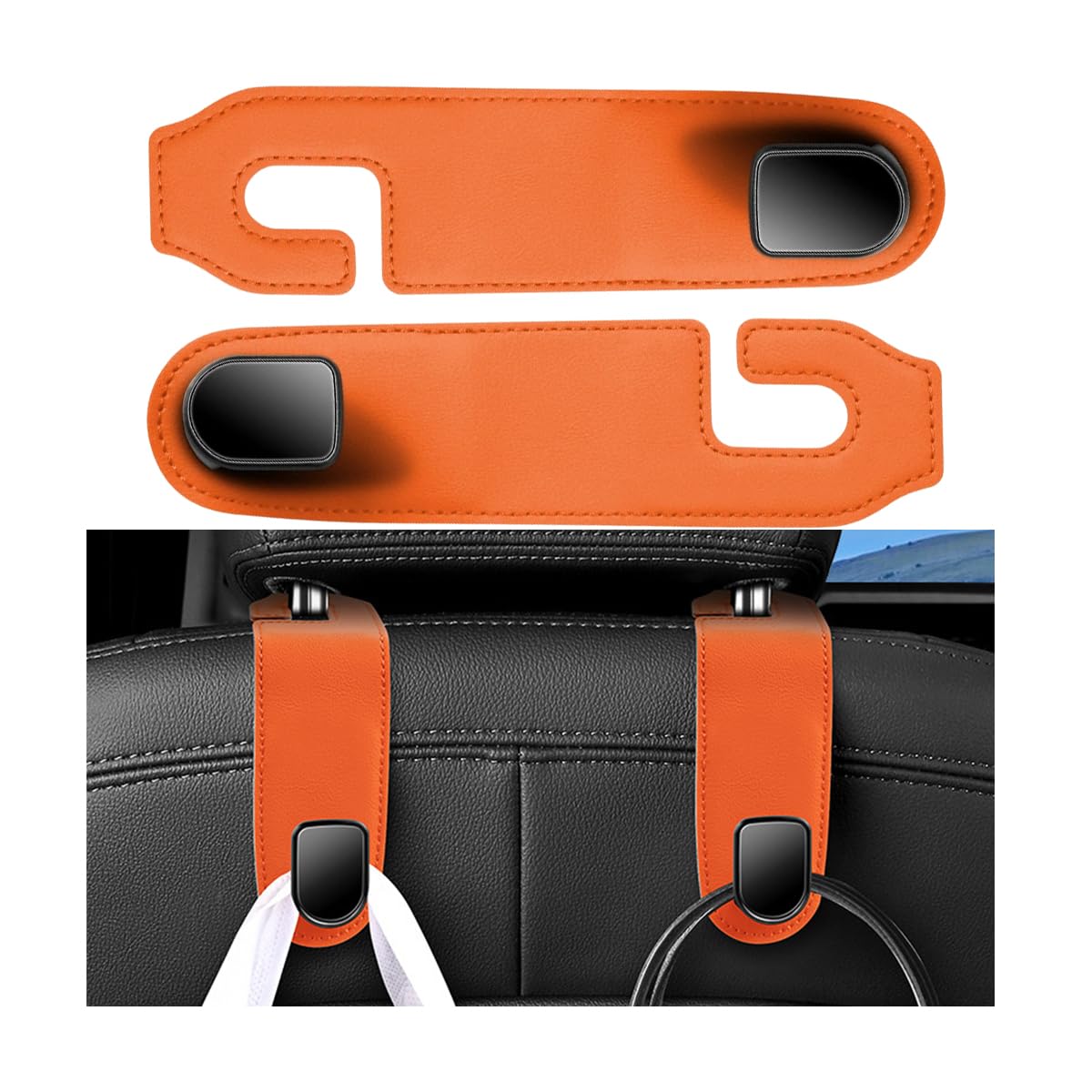 Car Seat Headrest Hook, 2PCS Vehicle Seat Back Hangers Organizer for Handbag Purse Coat, Automotive Interior Headrest Storage Hooks, Universal for SUV Automobile Truck (Black)