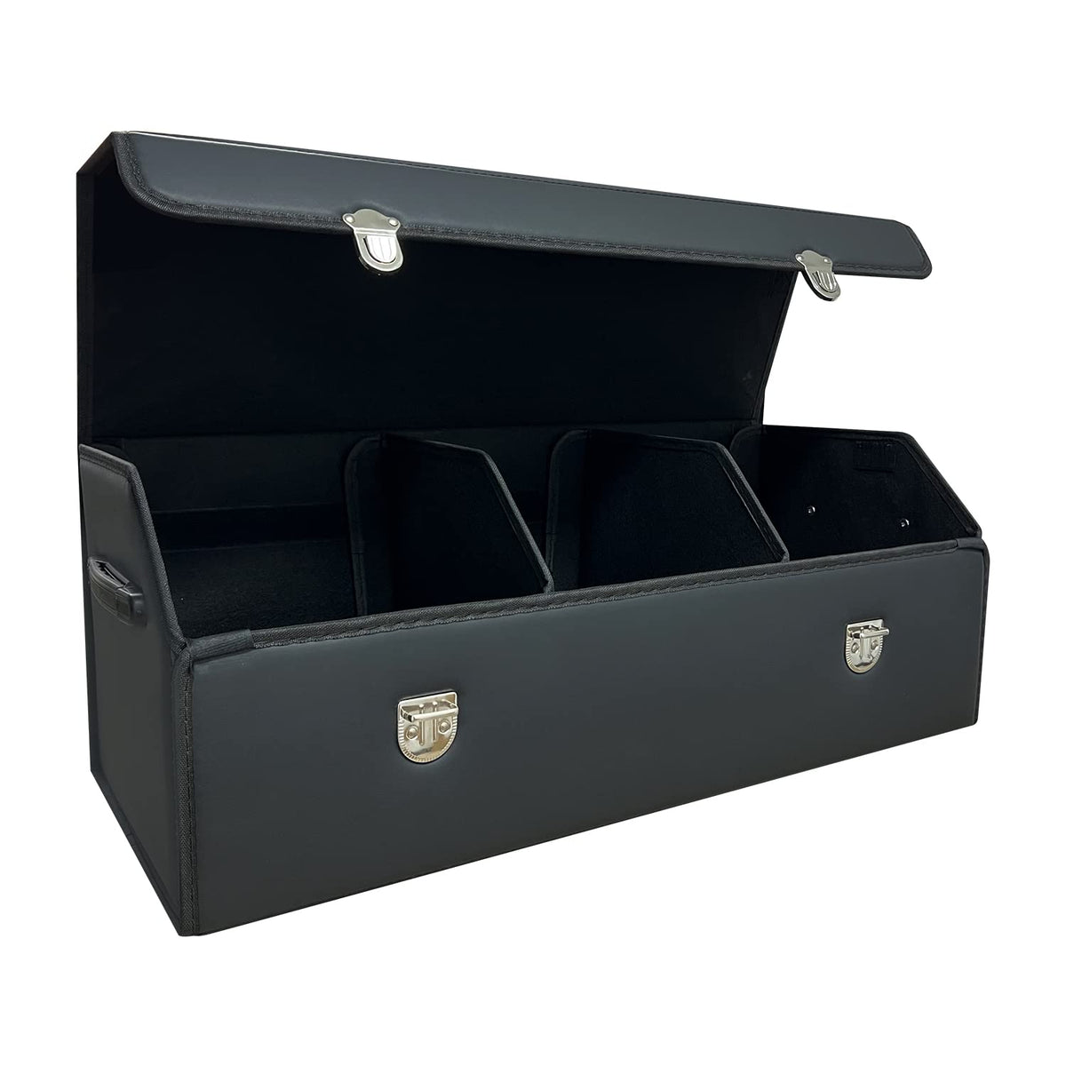 Car Trunk Organizer with Lid,Foldable Faux Leather Cargo Storage Box,3 Compartments,Collapsible Multi-Functional for SUV,Sedan,Vehicle Trunk