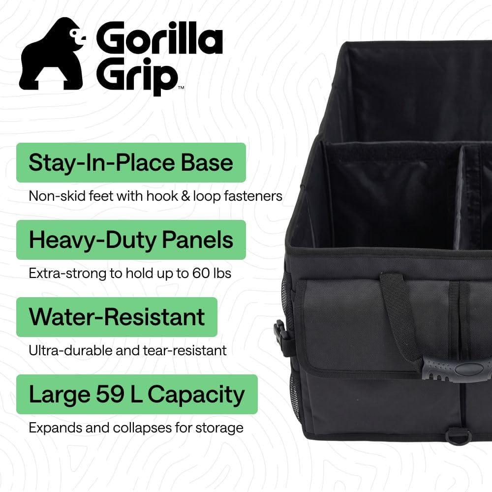 GORILLA GRIP Trunk Organizer for SUV and Cars, Large Capacity Black