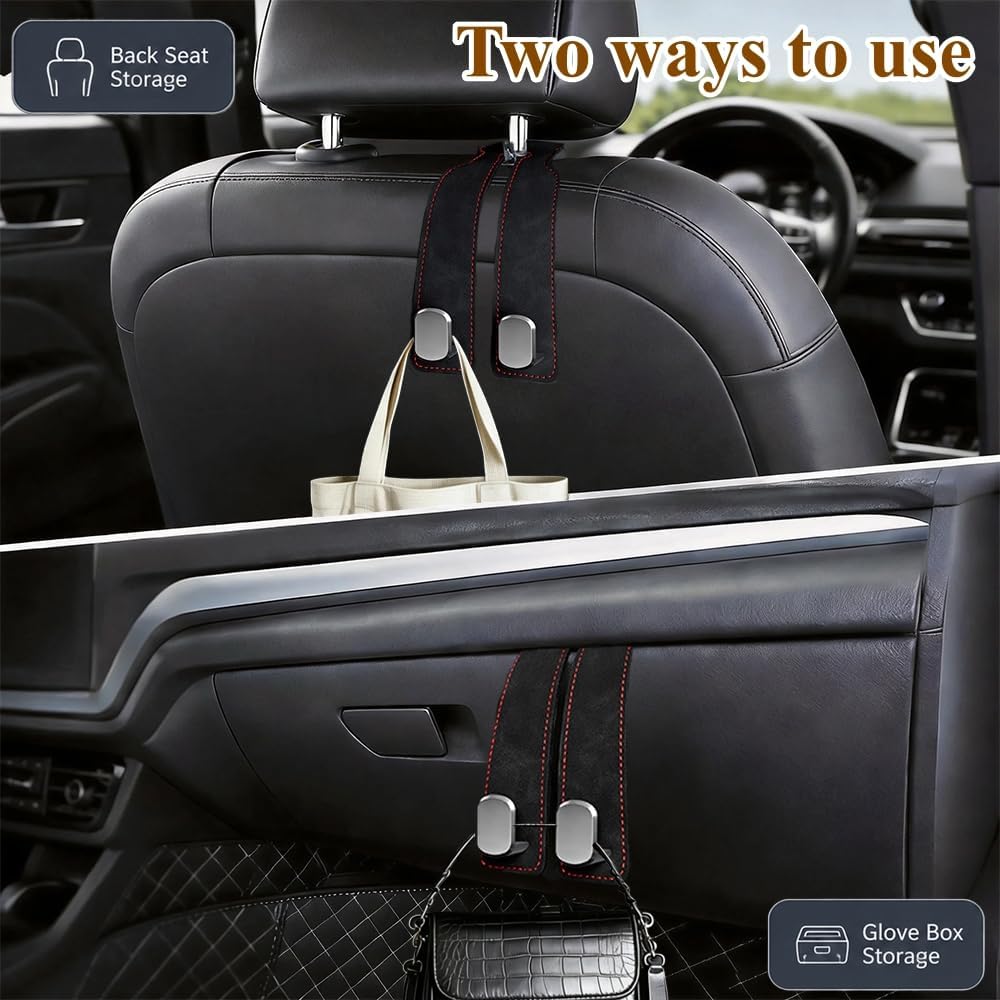 2-Pack Car Hanging Hooks for Headrest & Glove Box, Black
