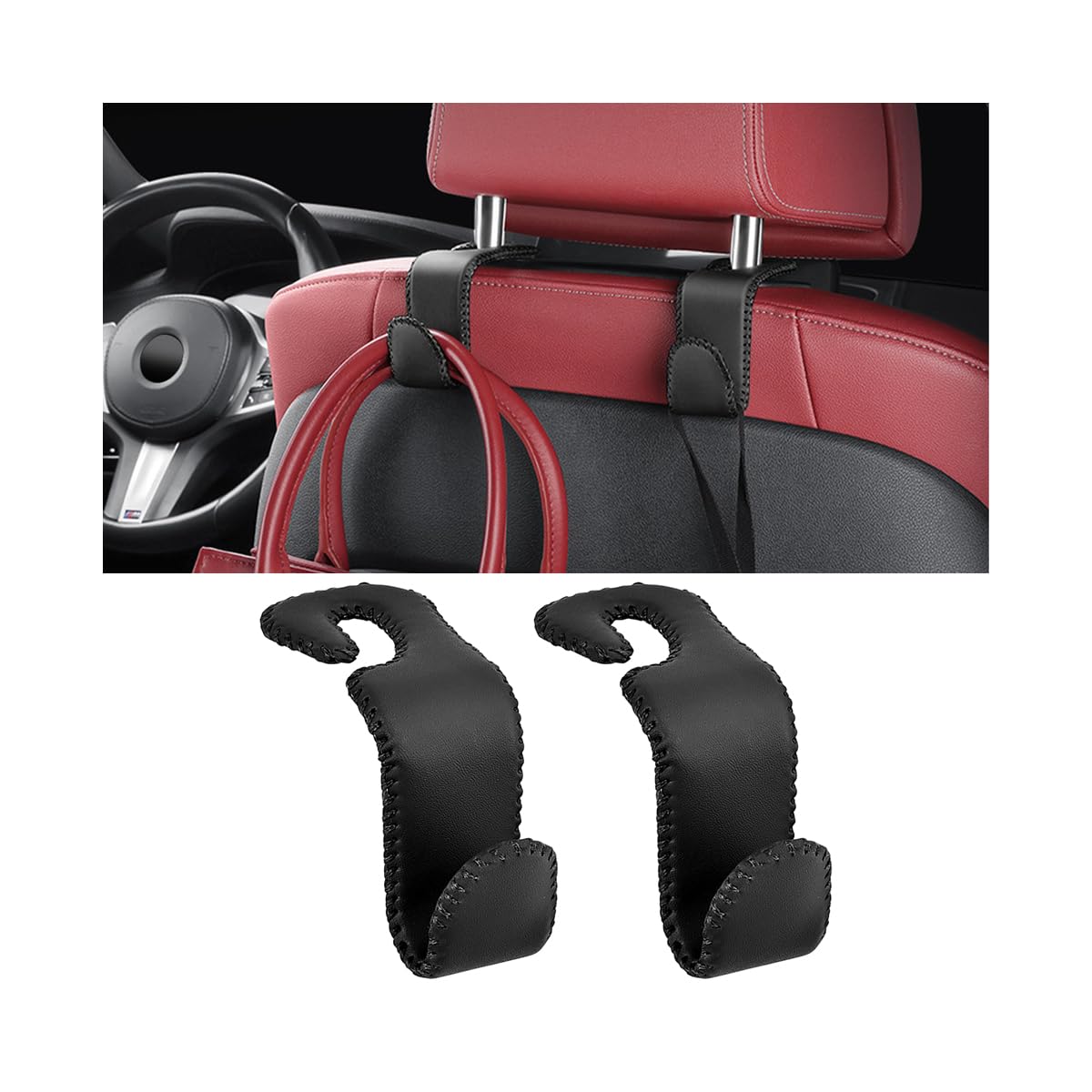 Zpana 2PCS Car Headrest Hooks Genuine U-Shaped Hanging Holder Black