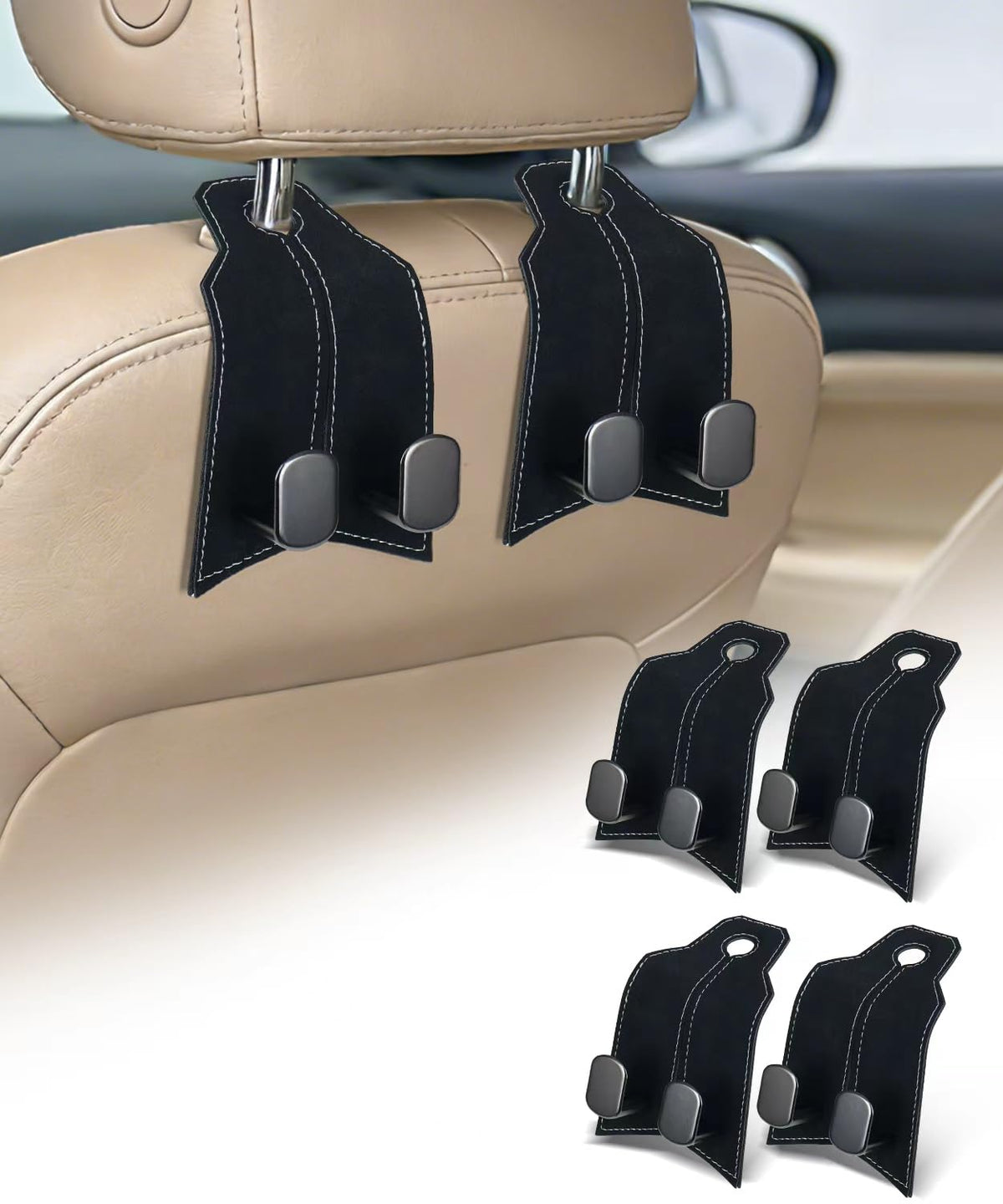 Car Purse Hook, Metal Car Seat Headrest Hooks, 2 Pack, Black