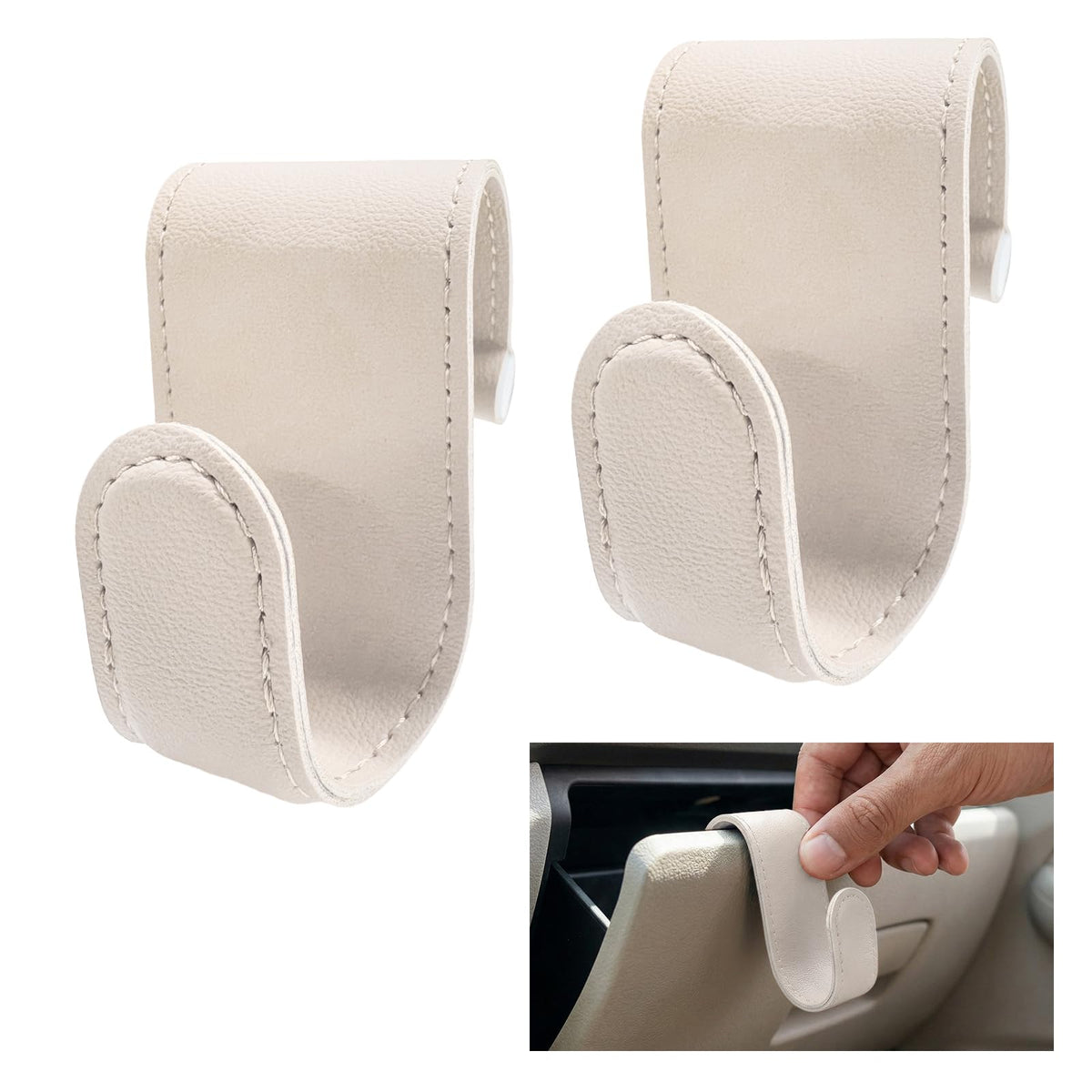 2 PCS Car Co-Pilot Glovebox Hook, Anti-Scratch Leather Passenger Seat Hanger Organizer, Multifunctional Vehicle Interior Seat Storage Hanger for SUVs Sedans Trucks (Black)