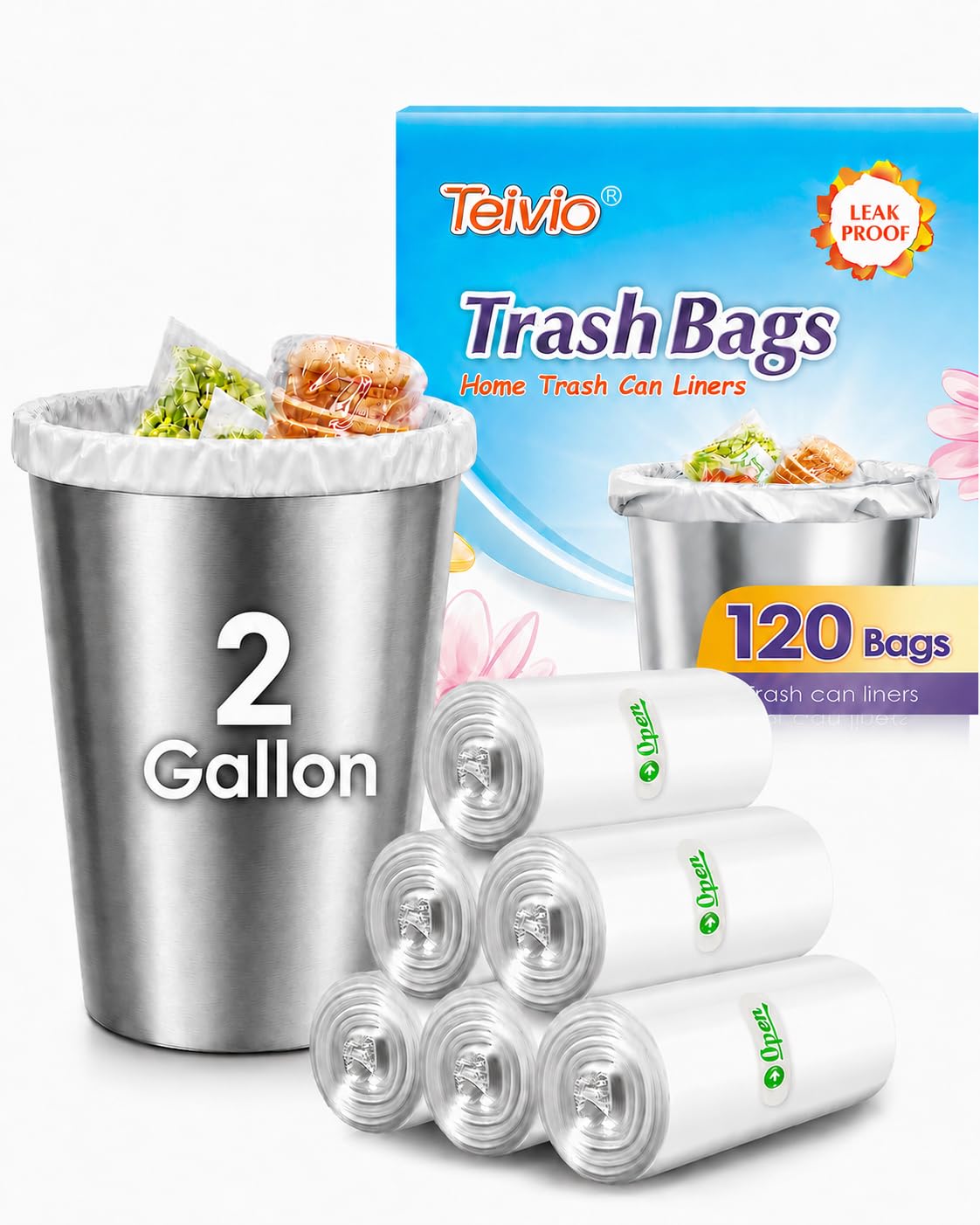 Teivio Small Clear Trash Bags 3 Gallon 150 Count Bathroom Garbage Bags