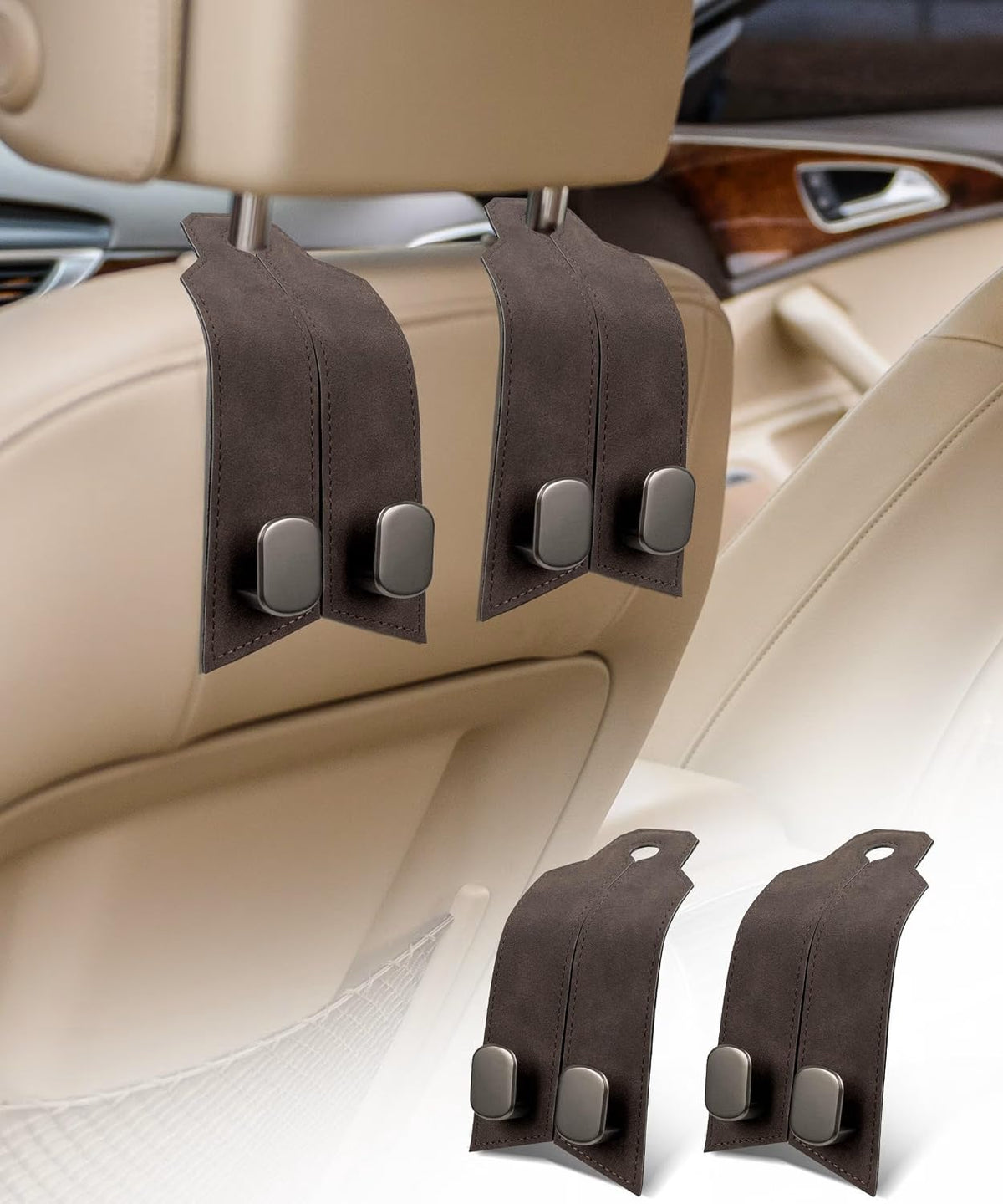 Car Purse Hook, Metal Car Seat Headrest Hooks, 2 Pack, Black