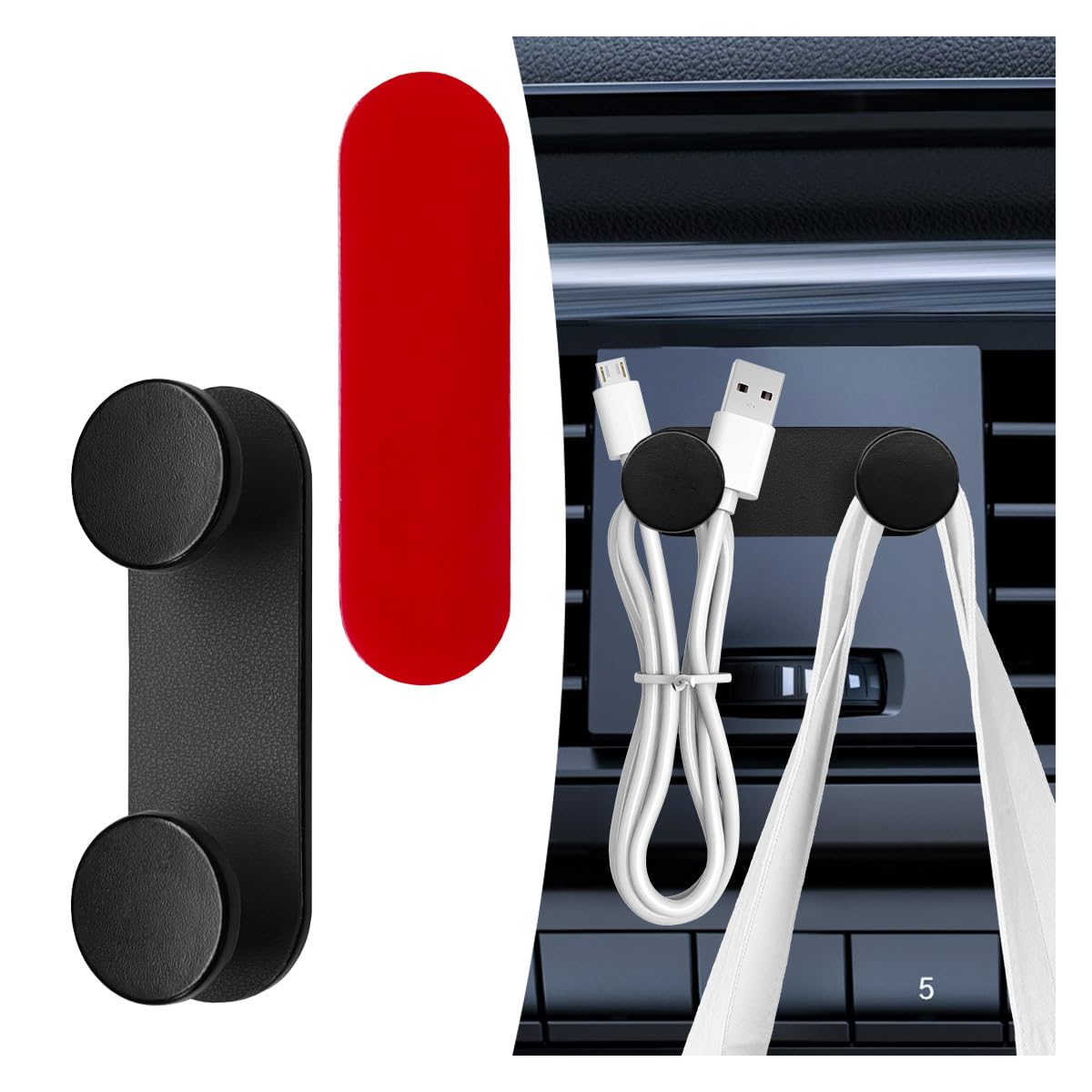 YoRise Small Car Hooks, Self-Adhesive Hanging Car Key Holder, Multifunctional Dashboard Storage Hooks, Universal Vehicle Organizer Accessories for Mask Charging Cable Earphone (Black)