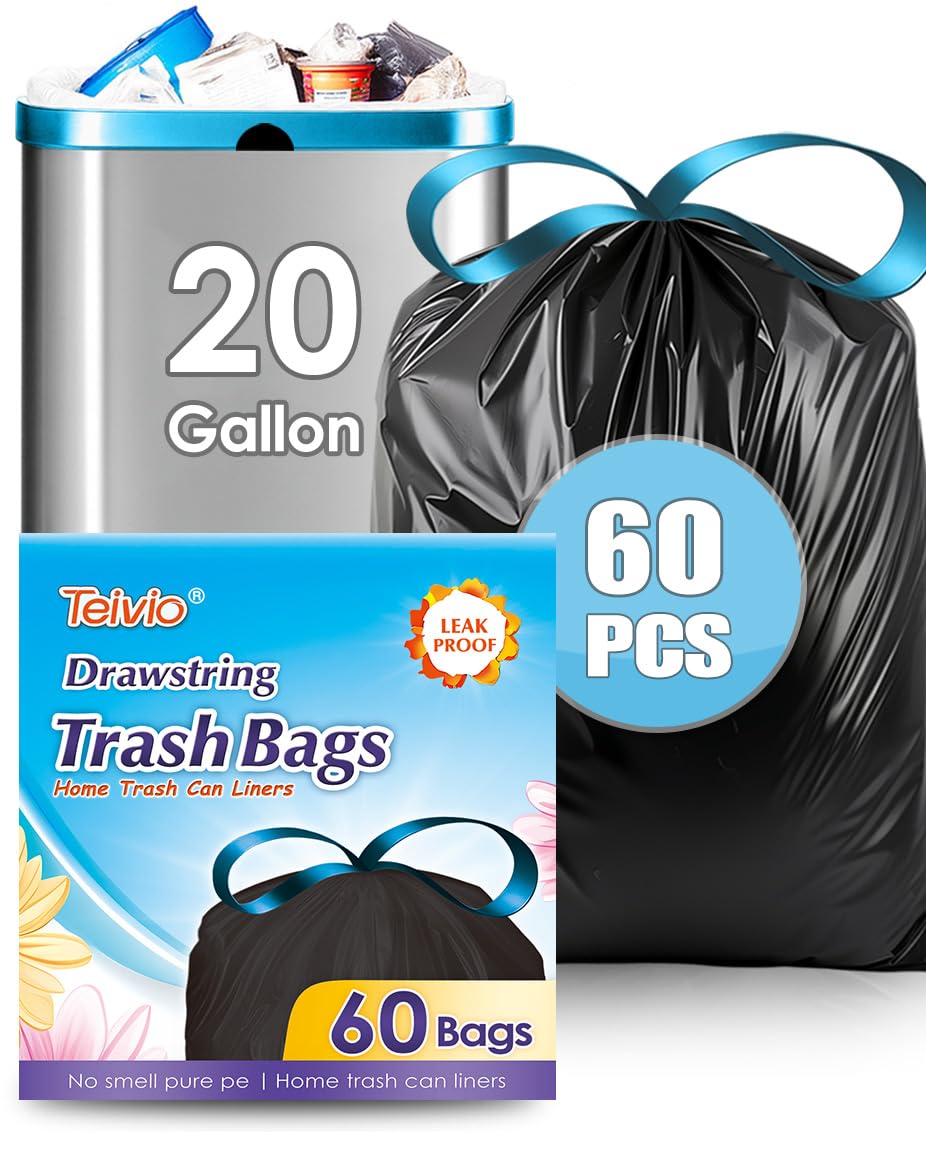 Teivio 2 Gallon Small Drawstring Trash Bags, 90 Count White Garbage Bags, Mini Plastic Bin Liners fit 1.8-2 Gal Waste Bin for Bathroom, Kitchen, Bedroom, Office, Pet Litter, Household Daily Use