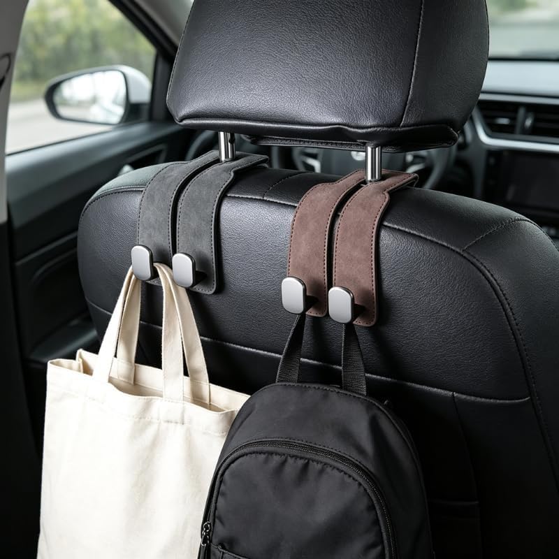 1pc Car Seat Back Hooks, Hidden Headrest Hanger Organizer for Bags, Purses, Coats, Groceries and in-Car Storage(Black)