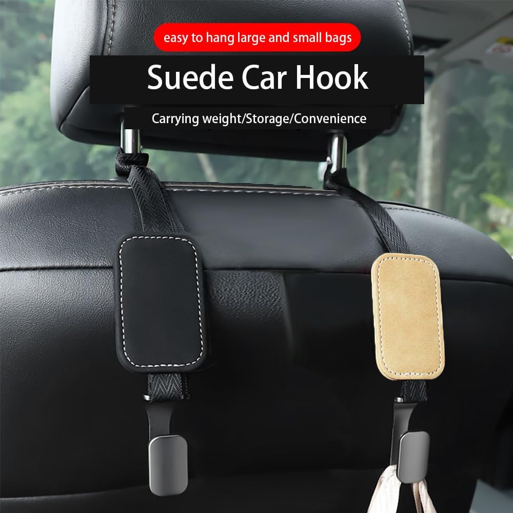 2Pcs Car Hook for Subaru BRZ WRX STi Impreza Legacy XV Forester Outback, Multifunctional Car Seat Back Hook Rear Metal Hook in Car Storage Hook Suede Interior Parts,Black