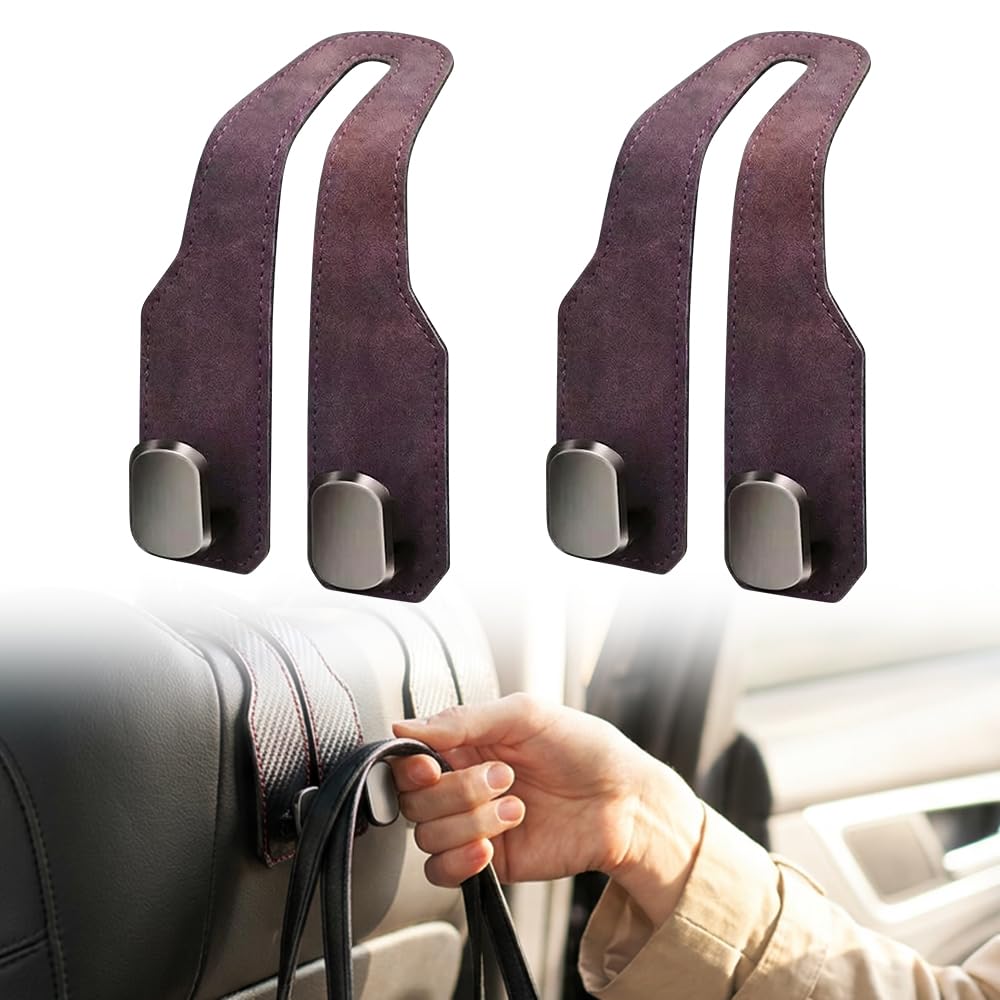 Car Headrest Hooks 2 Pack, Double Hook Seat Organizer for Purses Bags,Black
