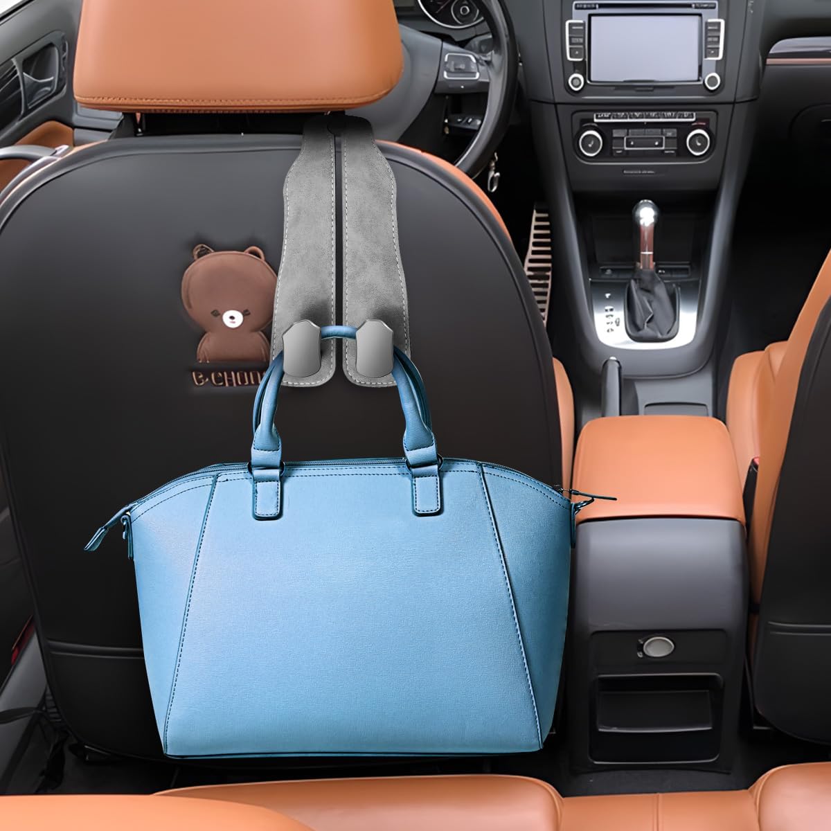 2Pack Car Seat Back Double Hooks, Car Hooks for Headrest