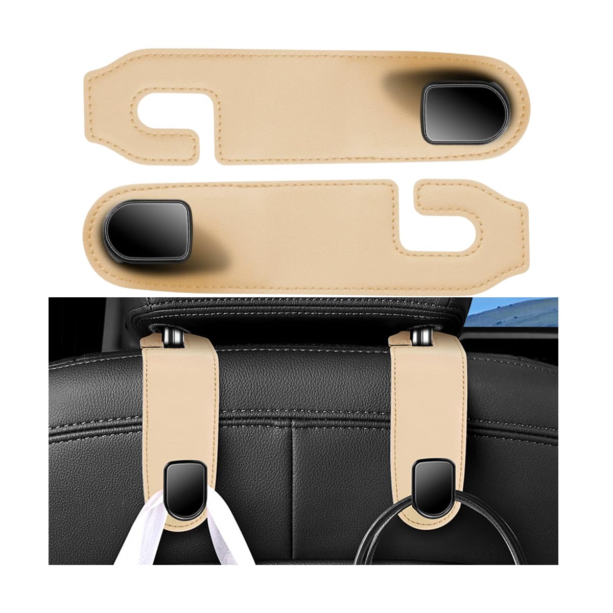 Car Seat Headrest Hook, 2PCS Vehicle Seat Back Hangers Organizer for Handbag Purse Coat, Automotive Interior Headrest Storage Hooks, Universal for SUV Automobile Truck (Black)