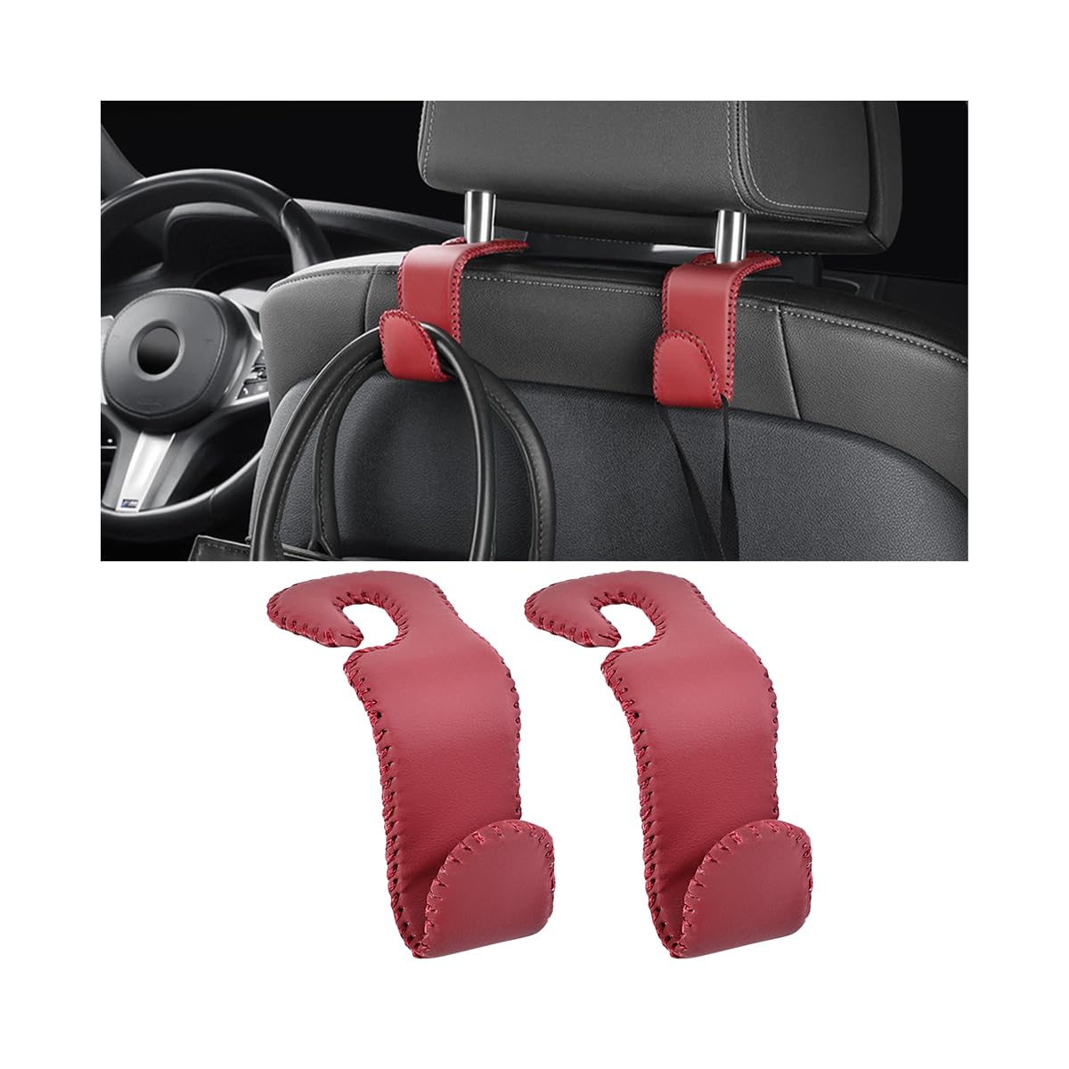 Zpana 2PCS Car Headrest Hooks Genuine U-Shaped Hanging Holder Black