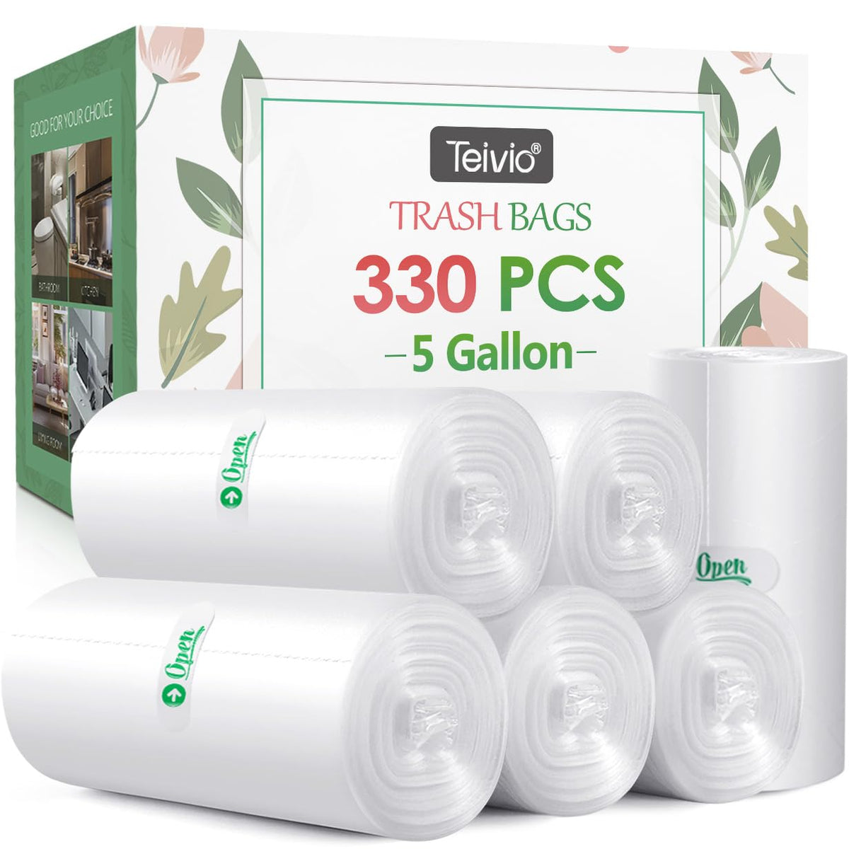 Teivio Small Black Trash Bags 2.5 Gallon 170 Count Unscented Garbage Bags