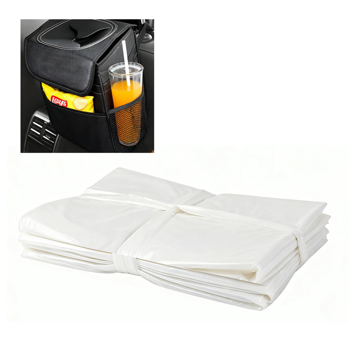 Disposable Car Trash Can Bags, Liner Refills (1-Pack, 100 Bags Total) - for HOTOR Car Garbage Can(Trash Can Not Included) White