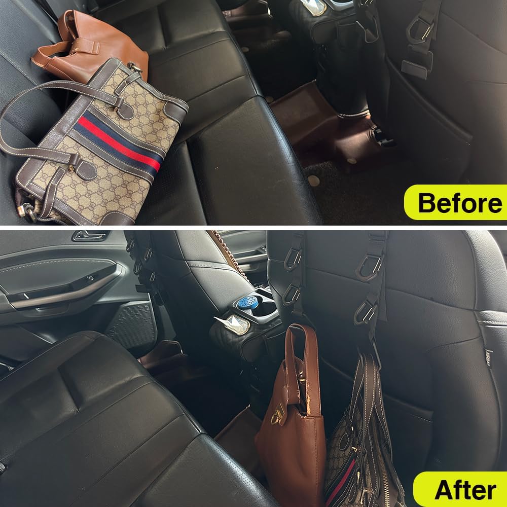 Car Headrest Hooks, Backseat Storage Organizer Hangers, Universal Vehicle Seat Back Hooks, 4 Pack