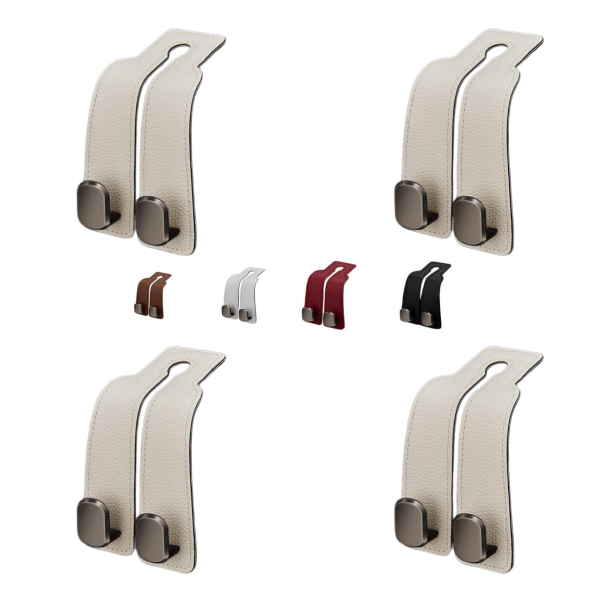 Coozyland Car Hooks, Coozy Land Metal Multi-Function Leather Car Headrest Hooks, Universal Double Hook Car Seat Back Storage Hooks for Wallets, Handbags, Bottles, Trash Bags, etc(Black 4-Pack)