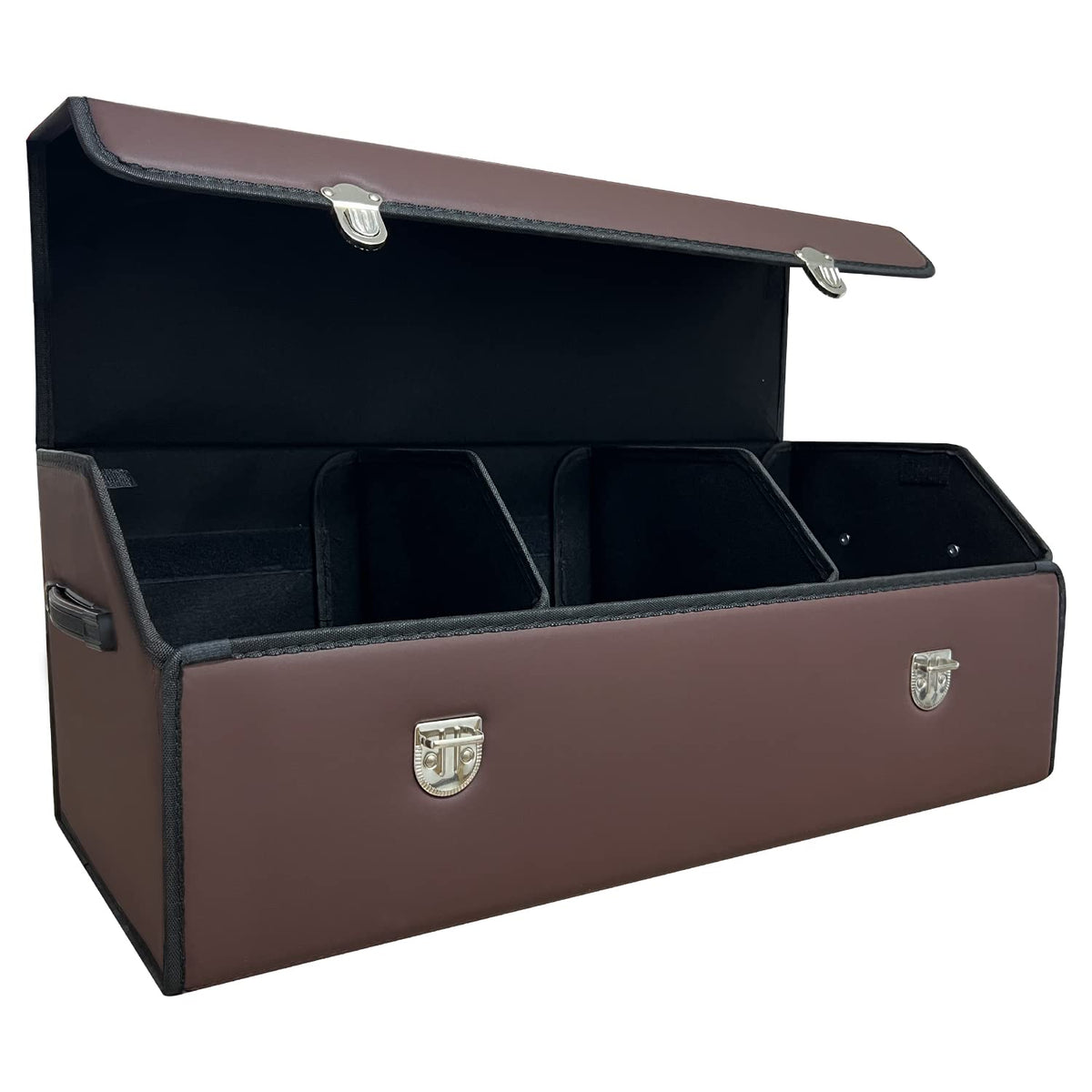 Car Trunk Organizer with Lid,Foldable Faux Leather Cargo Storage Box,3 Compartments,Collapsible Multi-Functional for SUV,Sedan,Vehicle Trunk