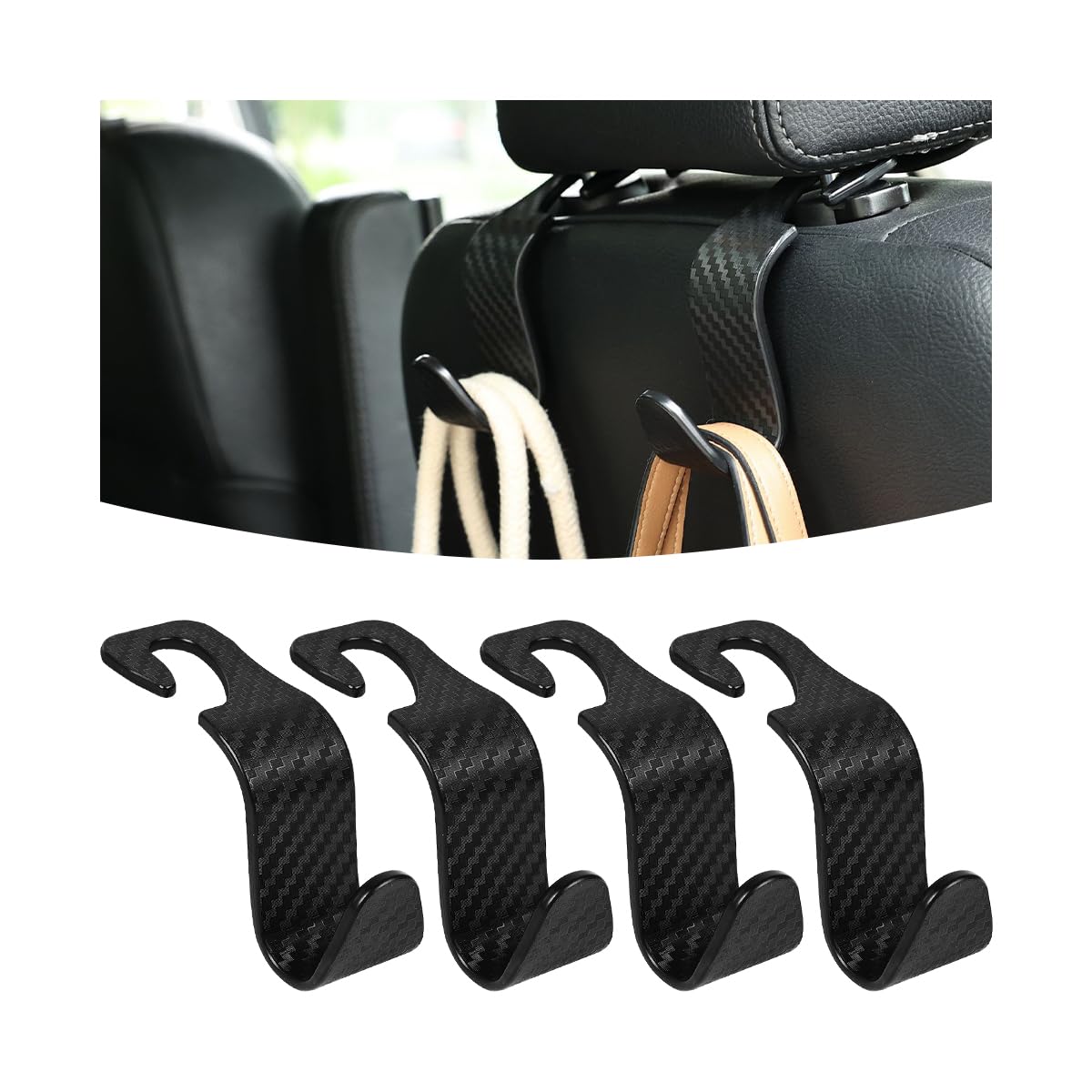 Osilly Car Seat Headrest Hook, 4 Pack Auto Seat Hanger Storage Organizer for Purse Handbag Coats Grocery Bags, Car Interior Accessories, Universal Vehicle Backseat Plastic Hanging Hook (Black2)