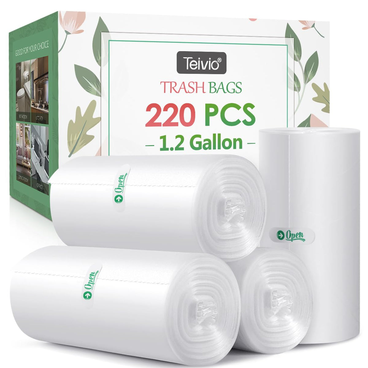 Teivio Small Clear Trash Bags 3 Gallon 150 Count Bathroom Garbage Bags