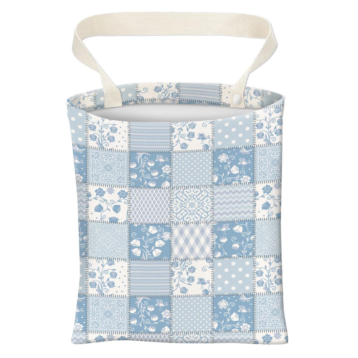 Car Trash Can, Cute Car Trash Bag, Hanging Car Organizer and Storage Bag, Trash Bin for Car Accessories, Vehicle, Travelling, Camping Blue Patchwork Flower