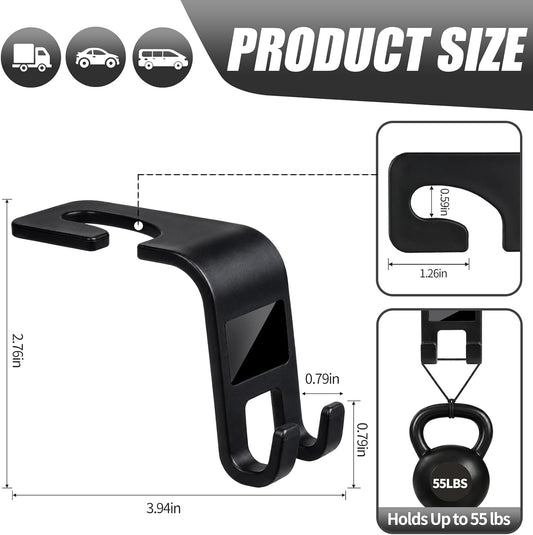 ZSDY Car Seat Headrest Hooks Heavy Duty Vehicle Back Seat Storage Organizer Hanger for Purse Grocery Bags Coat Universal Car Interior Accessories 2 Pack, Black