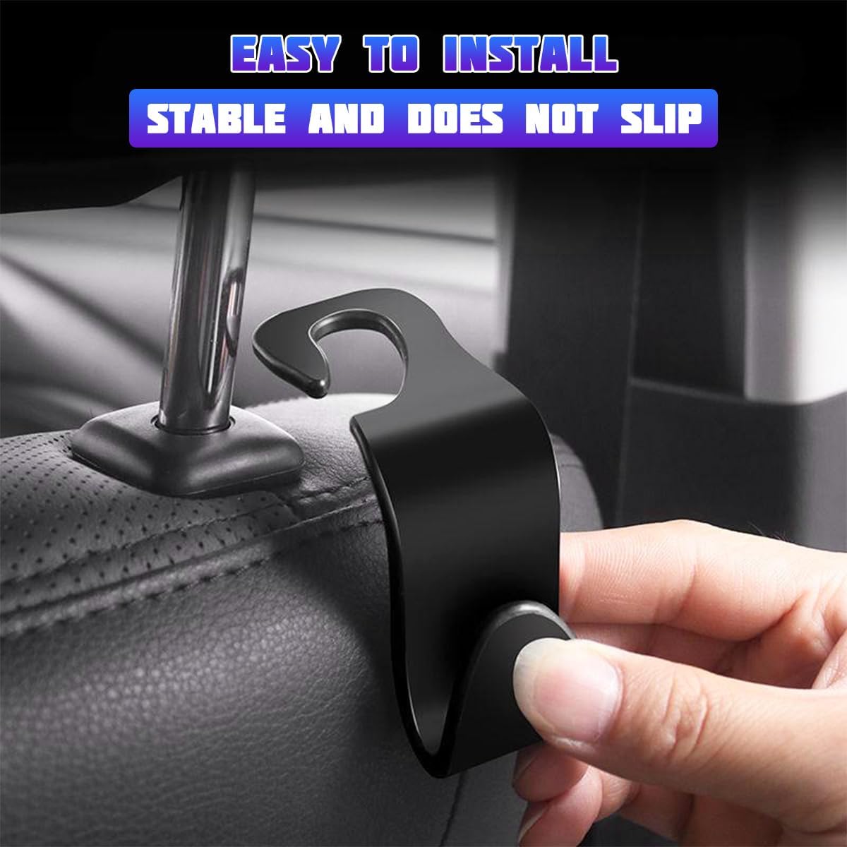 4 Pack 4.13 Inch Car Seat Headrest Hooks, Black