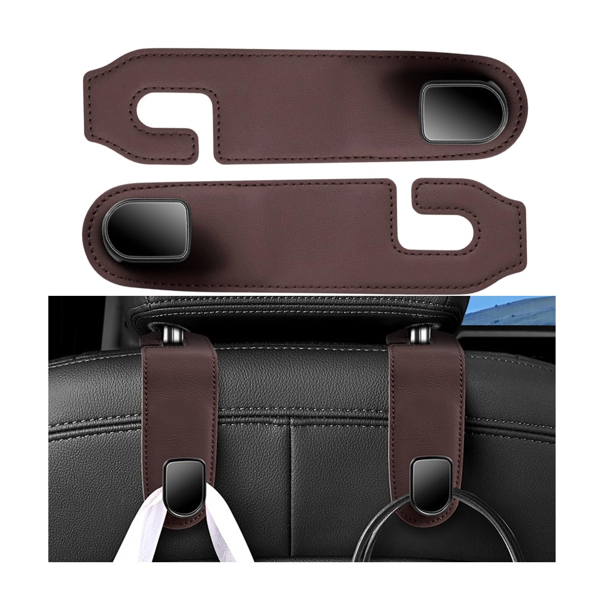 Car Seat Headrest Hook, 2PCS Vehicle Seat Back Hangers Organizer for Handbag Purse Coat, Automotive Interior Headrest Storage Hooks, Universal for SUV Automobile Truck (Black)