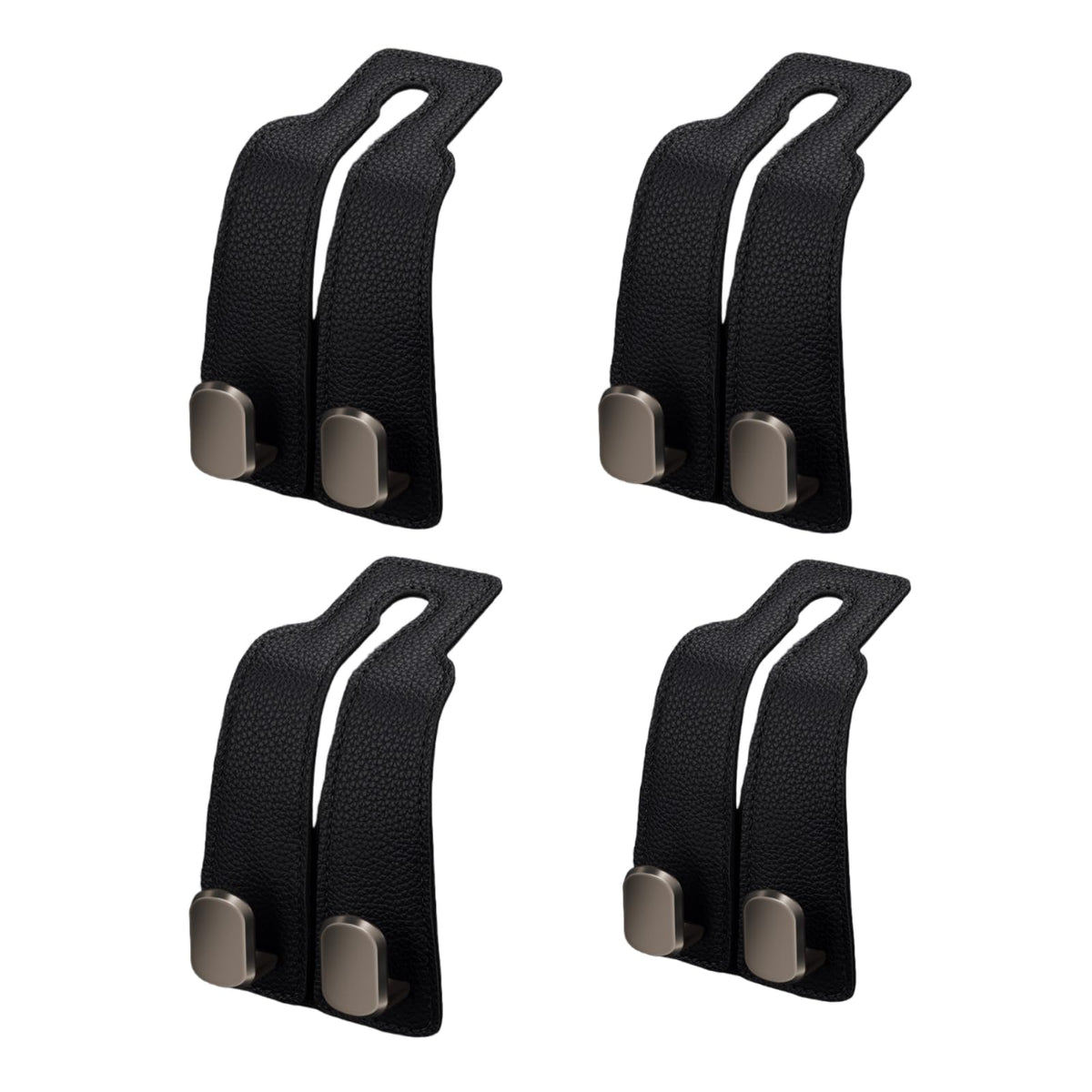 Coozyland Car Hooks, Coozy Land Metal Multi-Function Leather Car Headrest Hooks, Universal Double Hook Car Seat Back Storage Hooks for Wallets, Handbags, Bottles, Trash Bags, etc(Black 4-Pack)