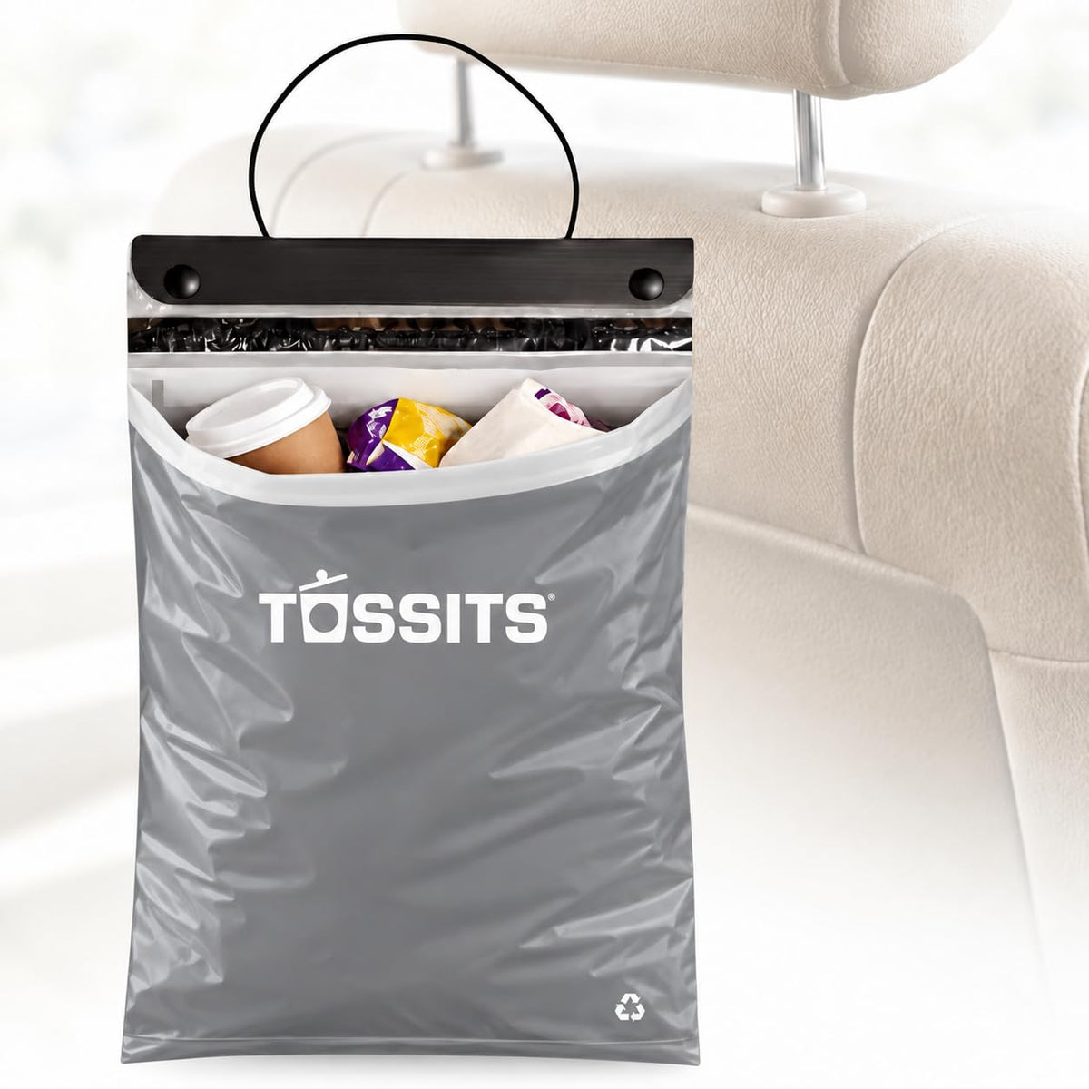 Tossits Hanging Car Trash & Garbage Bags, Disposable, Black 7 Count