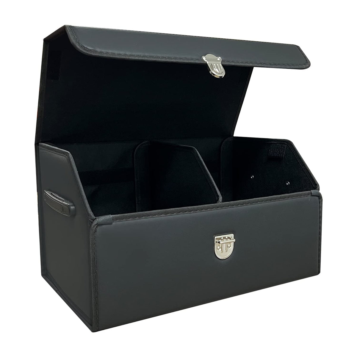 Car Trunk Organizer with Lid,Foldable Faux Leather Cargo Storage Box,3 Compartments,Collapsible Multi-Functional for SUV,Sedan,Vehicle Trunk