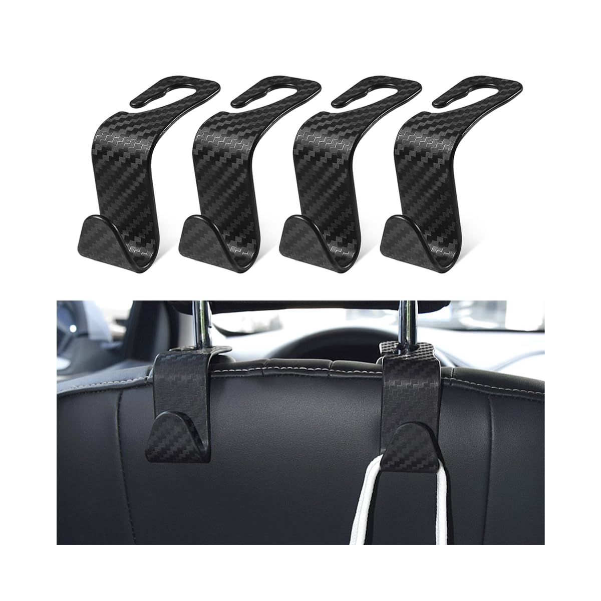 4 Pack Curved Headrest Hooks for Vehicle Seats, Black Style 2