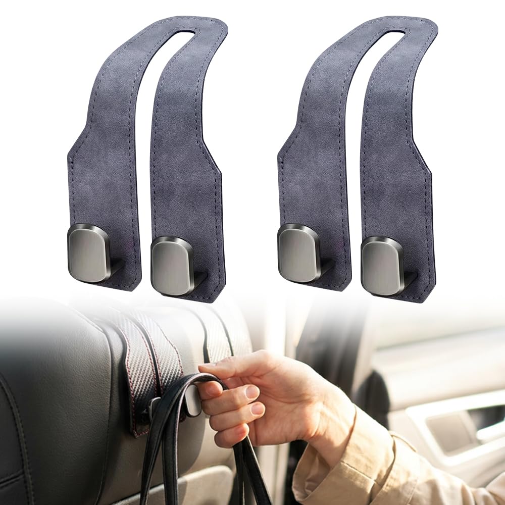 Car Headrest Hooks 2 Pack, Double Hook Seat Organizer for Purses Bags,Black