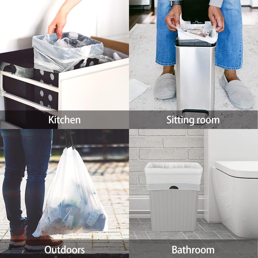 Teivio 2 Gallon Small Drawstring Trash Bags, 90 Count White Garbage Bags, Mini Plastic Bin Liners fit 1.8-2 Gal Waste Bin for Bathroom, Kitchen, Bedroom, Office, Pet Litter, Household Daily Use