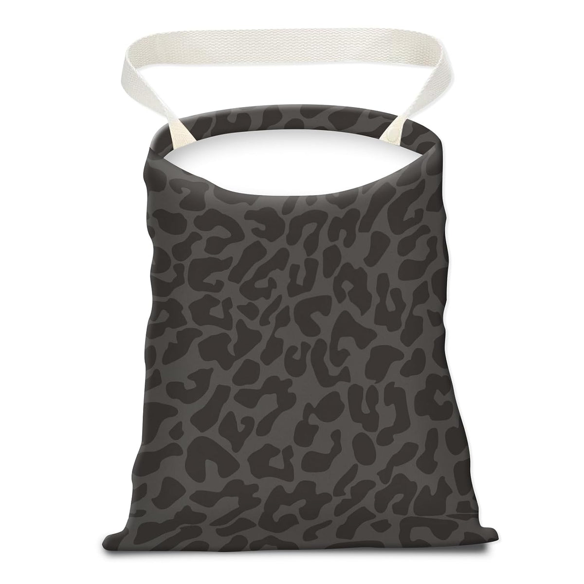 Cute Canvas Car Garbage Bag, Black Leopard Print, Car Trash Bin, Seat Back Hanging, 5L