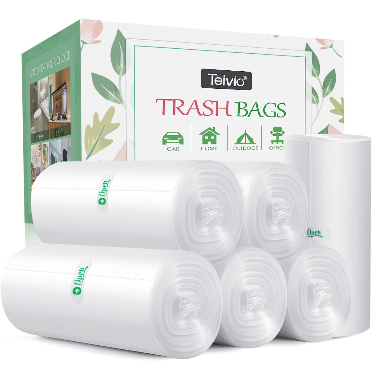 Teivio Small Black Trash Bags 2.5 Gallon 170 Count Unscented Garbage Bags
