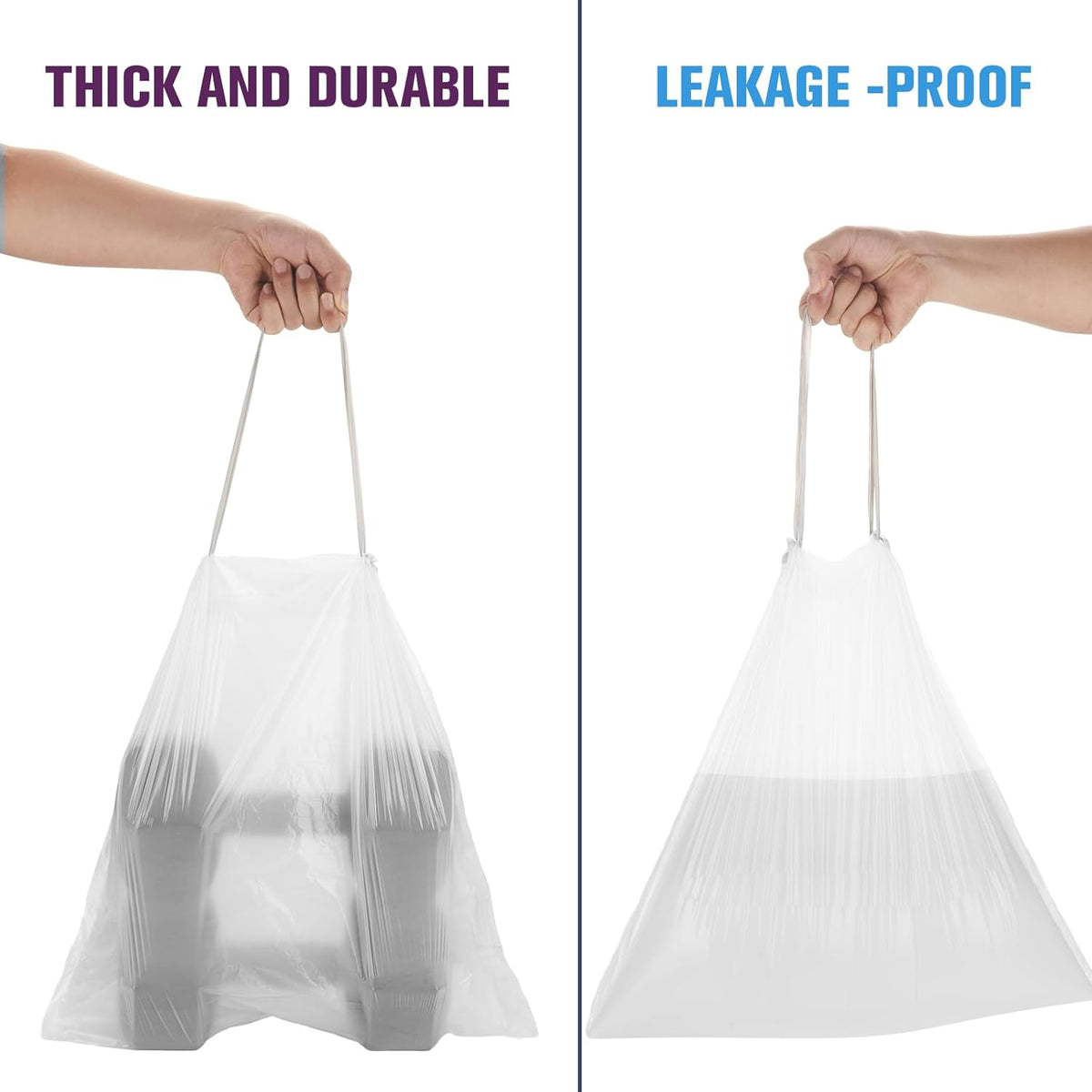 2.6 Gallon Small Trash Bags, Heihaily 60 Count Clear Drawstring Garbage Bags with Leak-Proof Bottom for Bathroom, Office & Bedroom, 16.9 x 17.7 Inch Plastic Waste Bags (≈10 Liter)