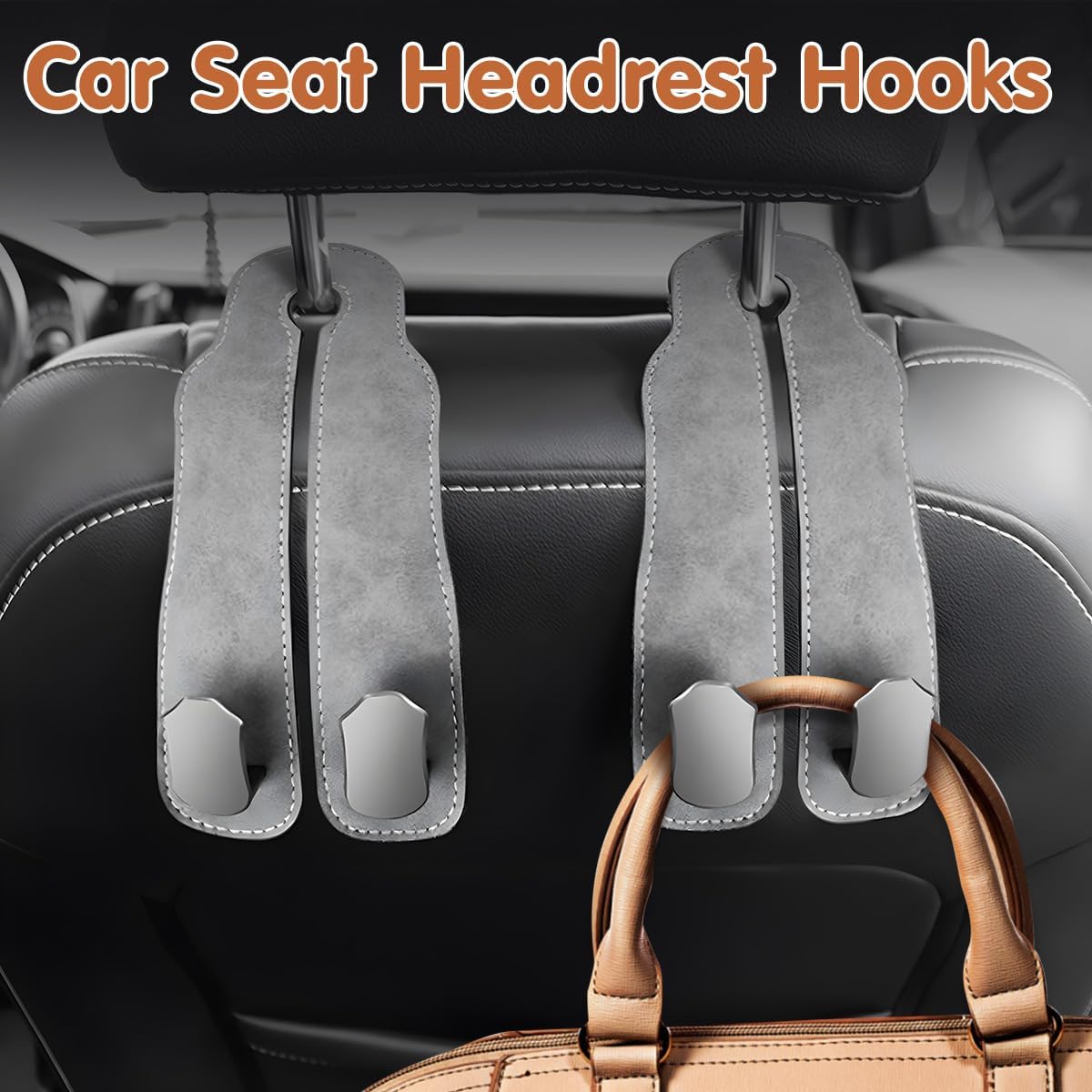 2Pack Car Seat Back Double Hooks, Car Hooks for Headrest