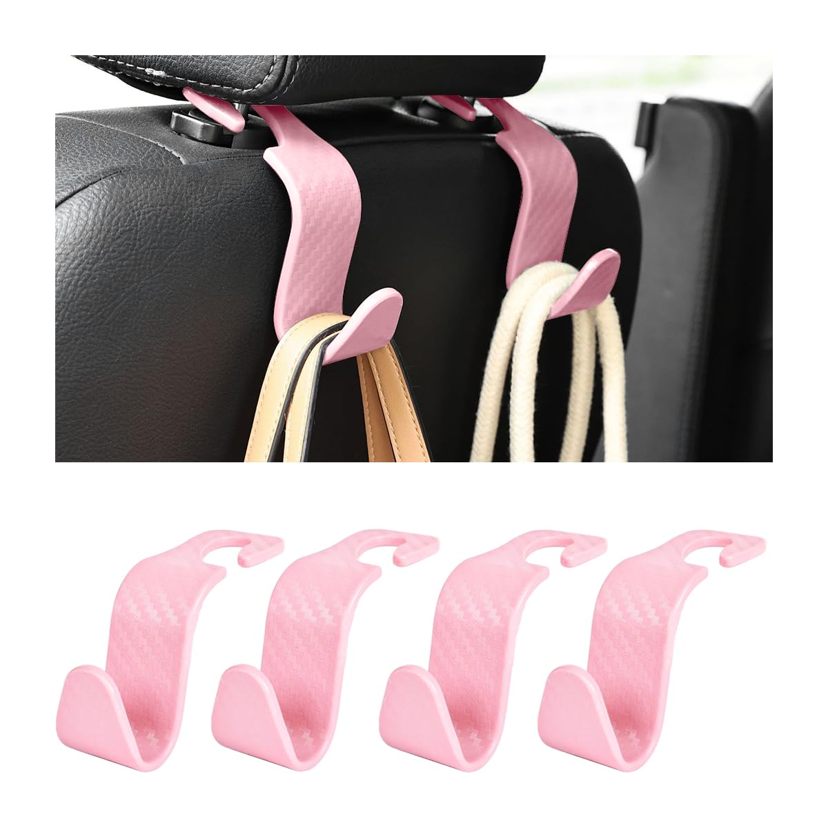 4 Pack 4.13 Inch Car Seat Headrest Hooks, Black