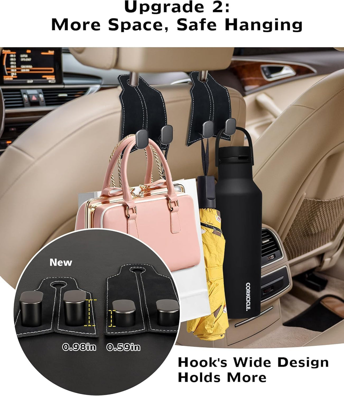 Car Purse Hook, Metal Car Seat Headrest Hooks, 2 Pack, Black