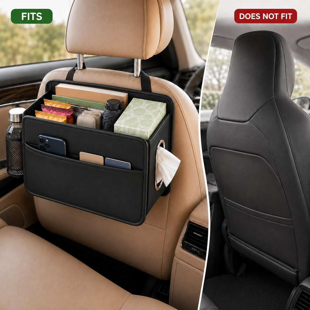 Noaman Large Car Seat Storage Organizer with Tissue holder 1 Pack