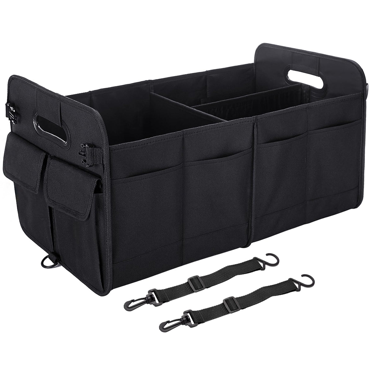 titiyiof Trunk Organizer For Suv & Sedan,Car Organizers and Storage, Waterproof Collapsible & Adjustable Straps,35L Sturdy Car Organization for Car Accessories, Tools,Sundries,2 Compartment(Black)