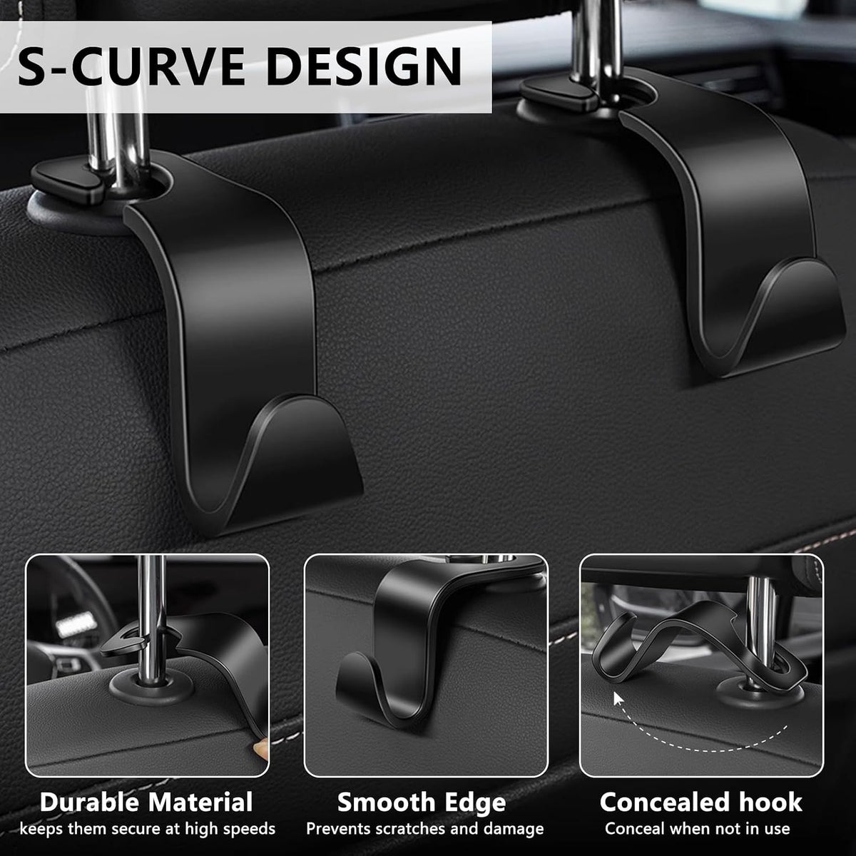 DTDNZKN 8-Pack Car Seat Back Storage Hook, Auto Seat Hook Hangers Storage Organizer Interior Accessories for Purse Coats Umbrellas Grocery Bags Handbag
