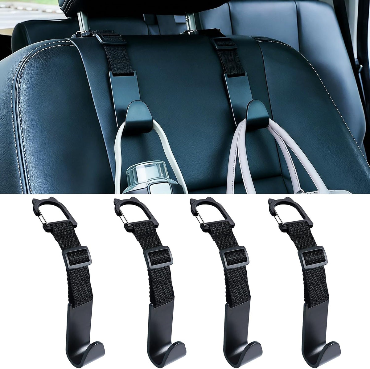Car Headrest Hooks 4-Pack Anti-drop Hanger Seat Storage for Bags